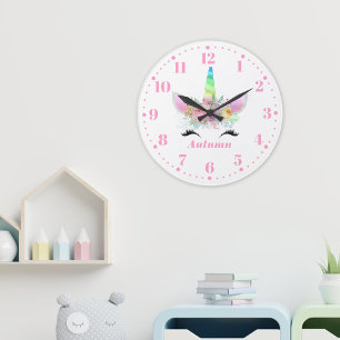 Rainbow Unicorn Personalised Custom Kid's Watch Large Clock