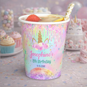 Rainbow Unicorn pink aqua birthday Paper Cups