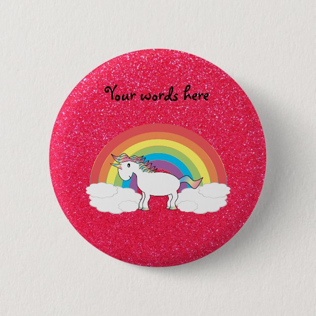 Rainbow unicorn pink glitter 6 cm round badge (Front)