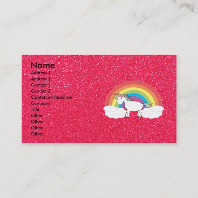 Rainbow unicorn pink glitter business card (Front)