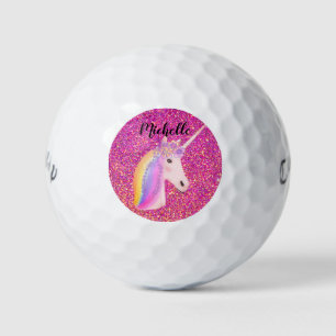 Rainbow Uniçorn Pink Glitter Magical Personalised Golf Balls