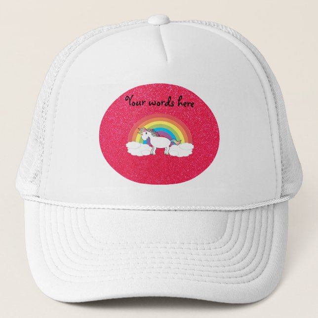 Rainbow unicorn pink glitter trucker hat (Front)
