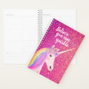 Rainbow Unicorn Pink Gold Glitter Inspirational Planner