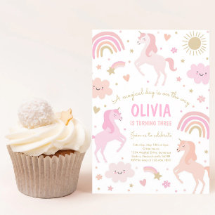 Rainbow Unicorn Pink Pastel Birthday Invitation