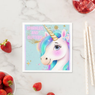 Rainbow Unicorn Planner Gold Glitter Pink Napkin