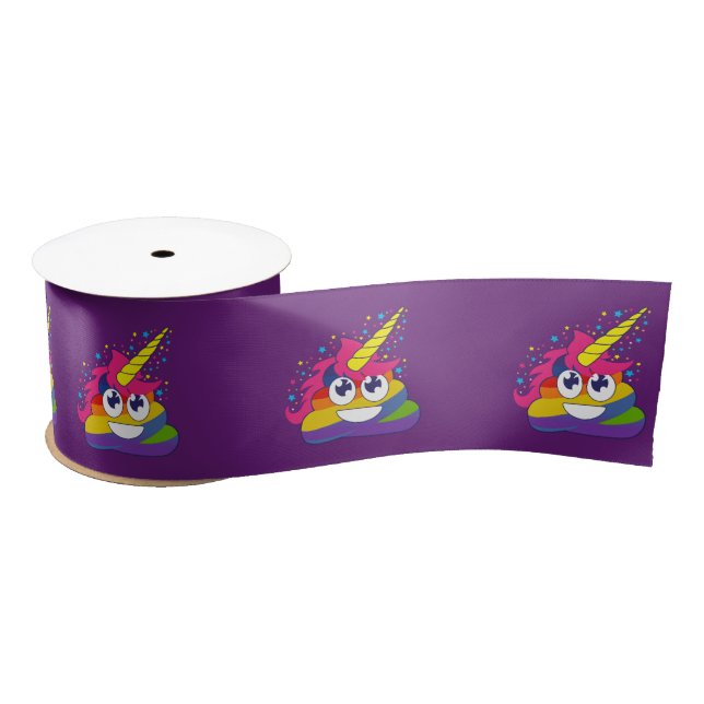 Rainbow Unicorn Poo Emoji (purple) Ribbon Satin Ribbon (Spool)