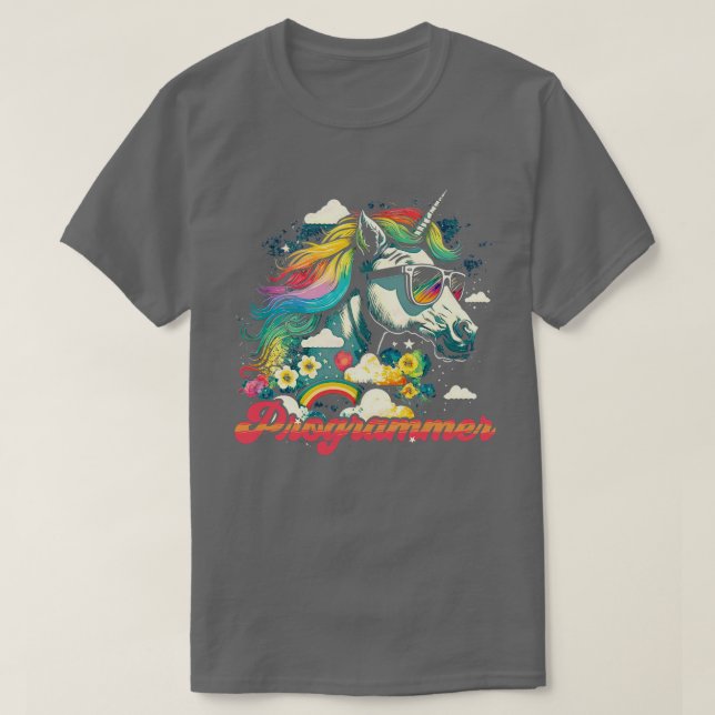 Rainbow Unicorn Programmer T-Shirt (Design Front)