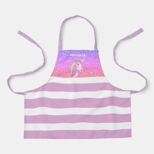Rainbow Unicorn Purple Glitter Girls Personalised Apron