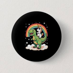 Rainbow Unicorn Riding T rex - Dinosaur Boys Girls 6 Cm Round Badge