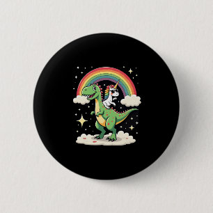 Rainbow Unicorn Riding T rex - Dinosaur Boys Girls 6 Cm Round Badge