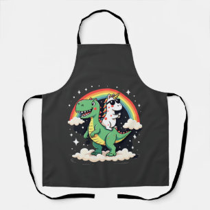 Rainbow Unicorn Riding T rex - Dinosaur Boys Girls Apron