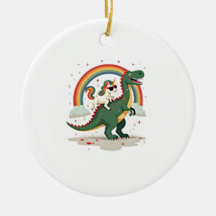 Rainbow Unicorn Riding T rex - Dinosaur Boys Girls Ceramic Tree Decoration