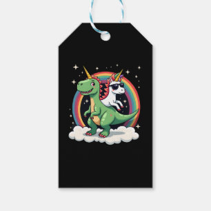 Rainbow Unicorn Riding T rex - Dinosaur Boys Girls Gift Tags