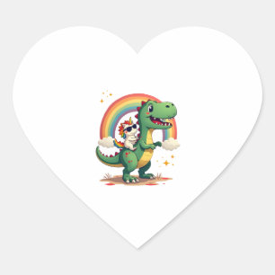 Rainbow Unicorn Riding T rex - Dinosaur Boys Girls Heart Sticker