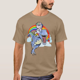 Rainbow Unicorn Riding T rex Dinosaur Boys Girls M T-Shirt
