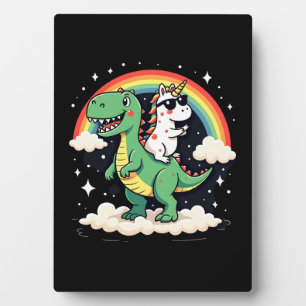 Rainbow Unicorn Riding T rex - Dinosaur Boys Girls Plaque