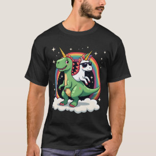 Rainbow Unicorn Riding T rex - Dinosaur Boys Girls T-Shirt