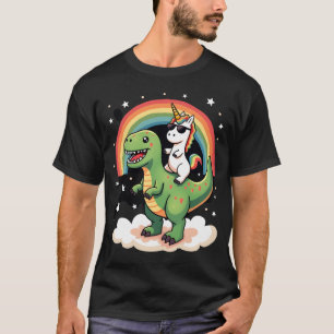 Rainbow Unicorn Riding T rex - Dinosaur Boys Girls T-Shirt