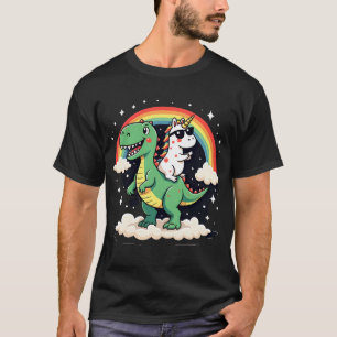 Rainbow Unicorn Riding T rex - Dinosaur Boys Girls T-Shirt