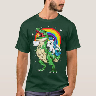 Rainbow Unicorn Riding T Rex Tyrannosaurus Rex Din T-Shirt