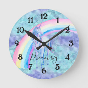 Rainbow Unicorn Round Clock