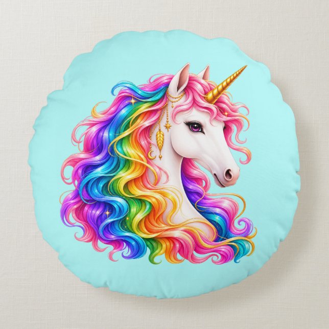 Rainbow Unicorn  Round Cushion (Front)