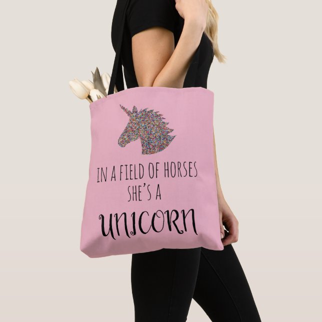 Rainbow Unicorn She's a Unicorn Tote Bag (Close Up)