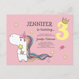 Rainbow Unicorn Stars Birthday Invitation