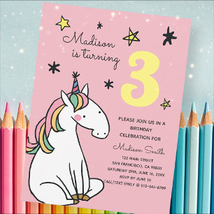 Rainbow Unicorn Stars Birthday Invitation