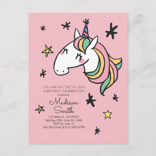 Rainbow Unicorn Stars Birthday Invitation