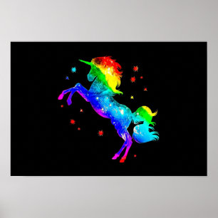 Rainbow Unicorn stars galaxy style space Poster