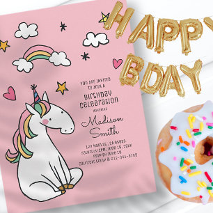 Rainbow Unicorn Stars Hearts Birthday Invitation