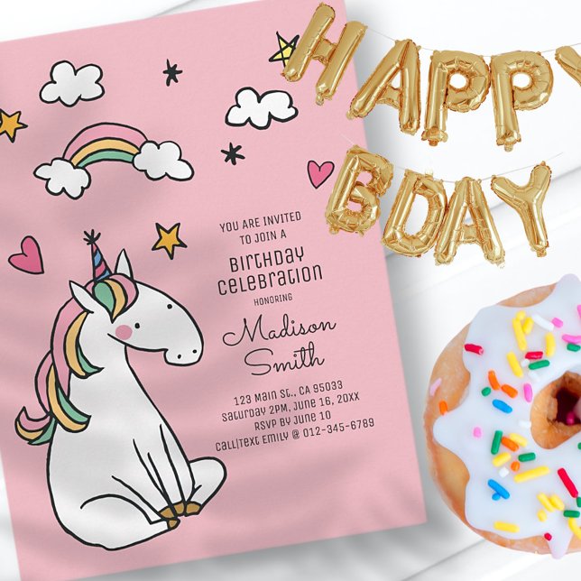 Rainbow Unicorn Stars Hearts Birthday Invitation (Creator Uploaded)