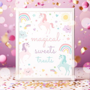 Rainbow Unicorn Sweets And Treats Birthday Party Poster