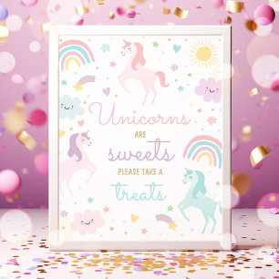 Rainbow Unicorn Sweets And Treats Birthday Party Poster