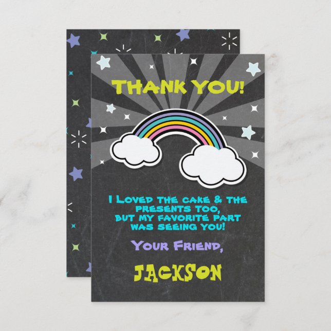 Rainbow Unicorn thank you note card (Front/Back)