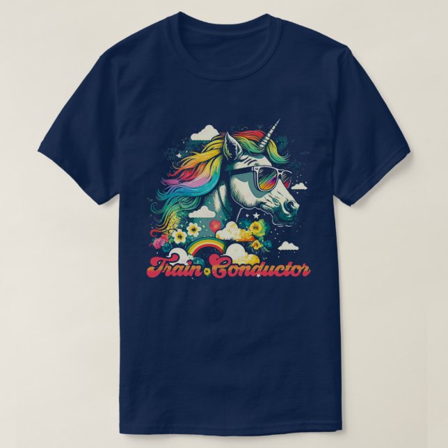 Rainbow Unicorn Train Conductor T-Shirt (Design Front)