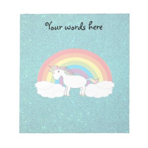 Rainbow unicorn turquoise glitter notepad