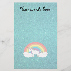 Rainbow unicorn turquoise glitter stationery