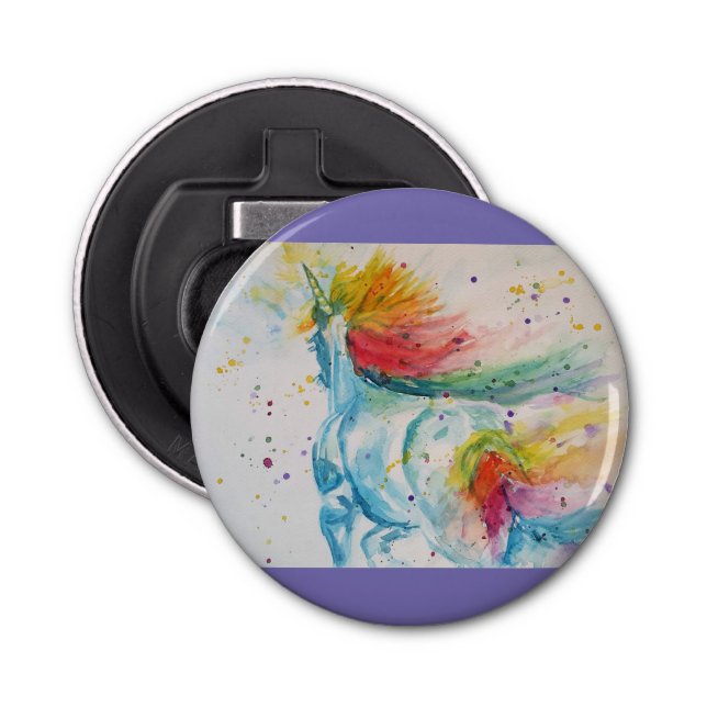 Rainbow Unicorn unicorns art Watercolour Bottle Opener (Front)