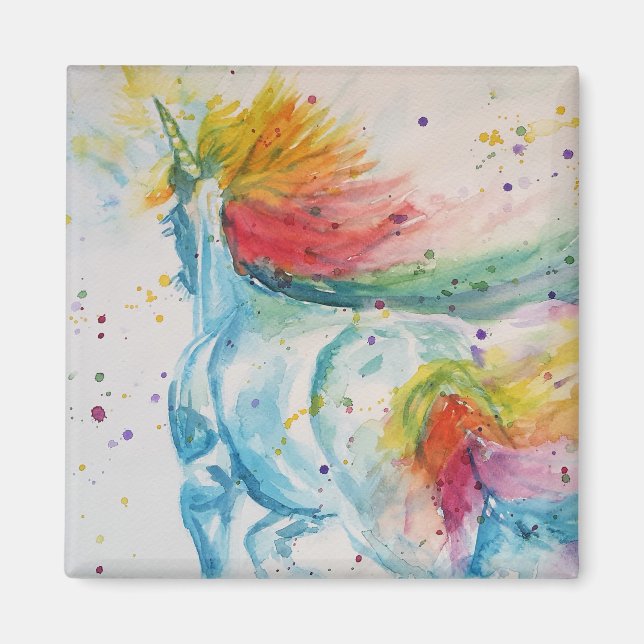 Rainbow Unicorn unicorns art Watercolour Magnet (Front)