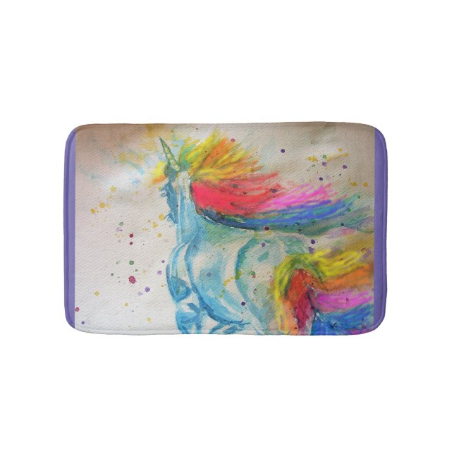Rainbow Unicorn unicorns Watercolour Bath Mat (Front)