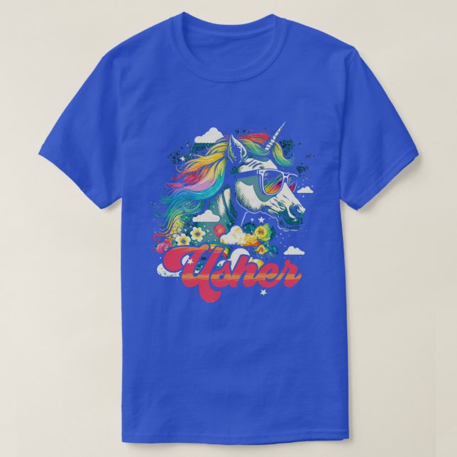 Rainbow Unicorn Usher T-Shirt (Design Front)