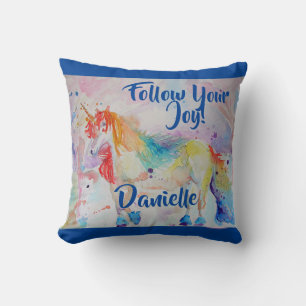 Rainbow Unicorn Watercolor Childs Name Cushion
