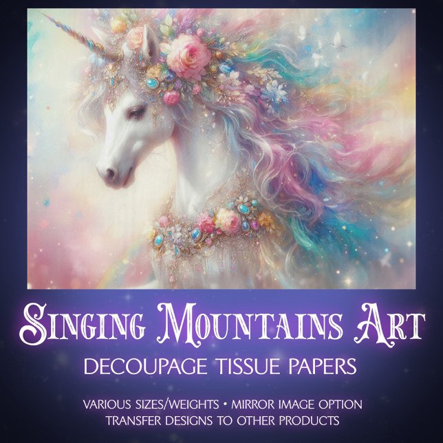  Rainbow Unicorn Watercolor Decoupage  Tissue Paper (Creator Uploaded)