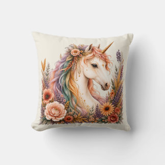Rainbow Unicorn Watercolor Soft Cream Cushion