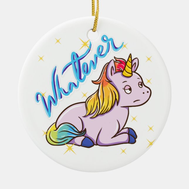 Rainbow Unicorn Whatever Holiday Ceramic Tree Decoration (Front)