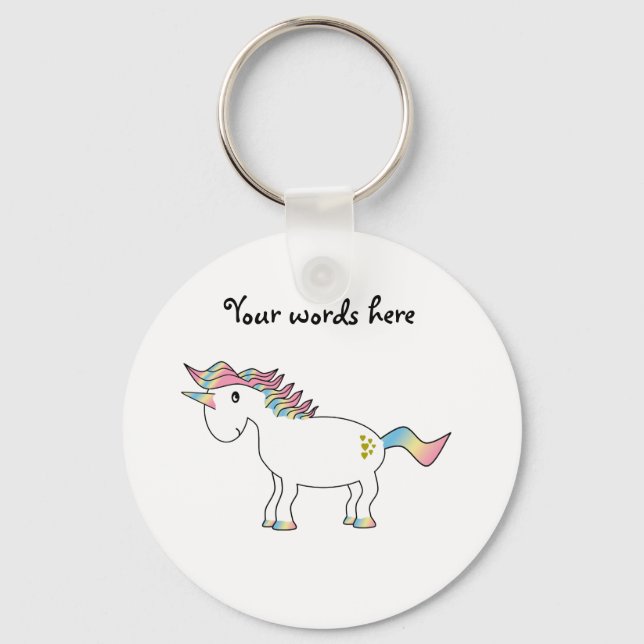 Rainbow unicorn with gold hearts key ring (Front)