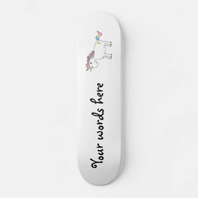 Rainbow unicorn with gold hearts skateboard (Front)