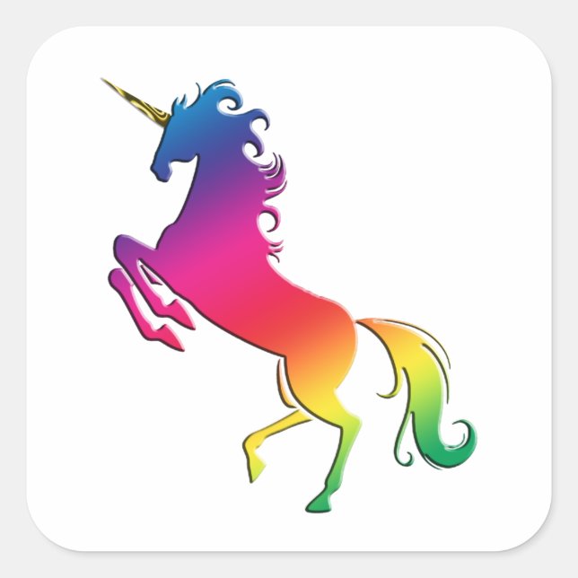 Rainbow Unicorn with Gold Horn Square Sticker (Front)